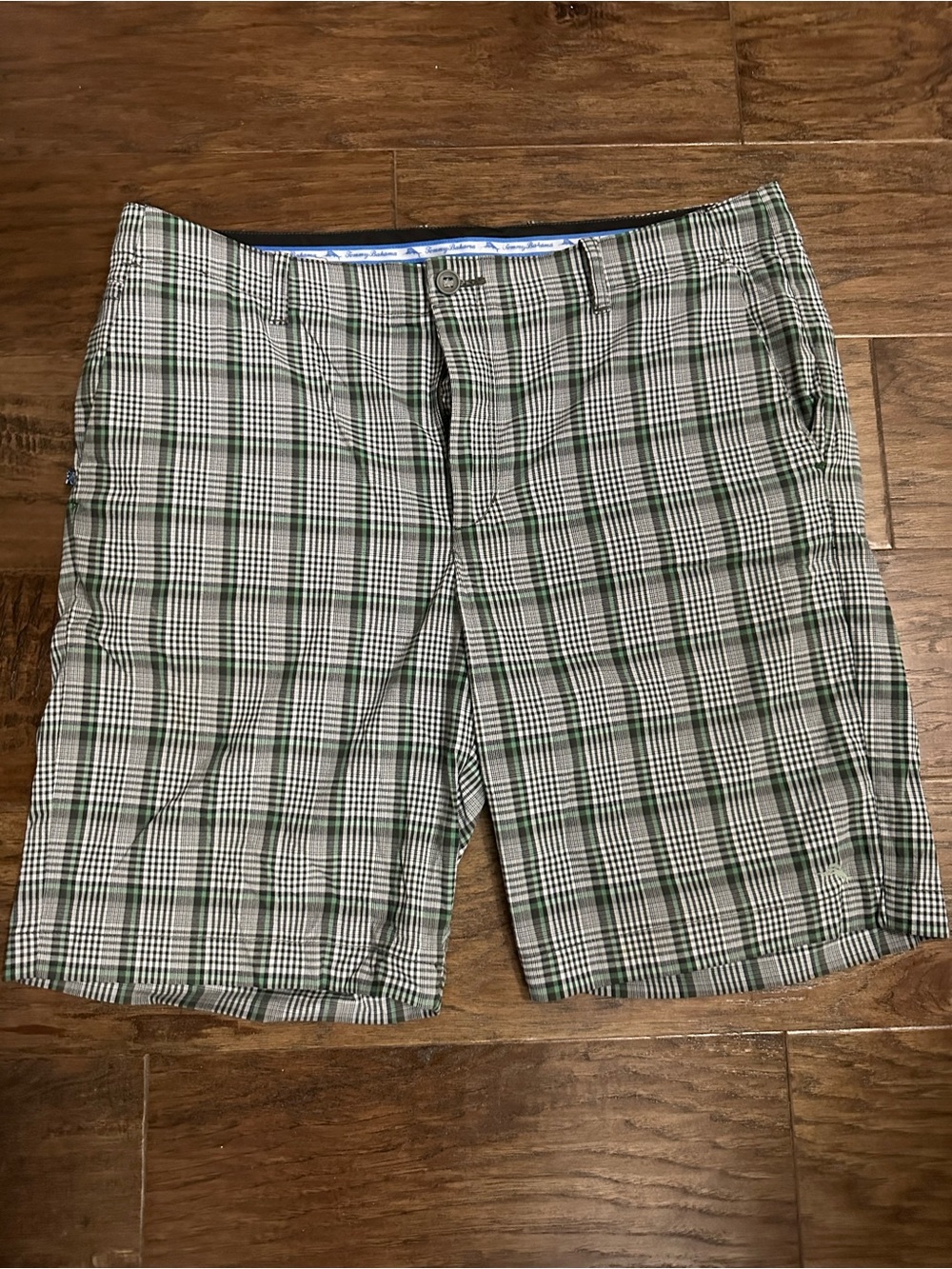 Tommy Bahama Charcoal Gray with Teal Plaid Flat Front Shorts